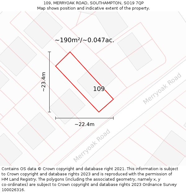 109, MERRYOAK ROAD, SOUTHAMPTON, SO19 7QP: Plot and title map