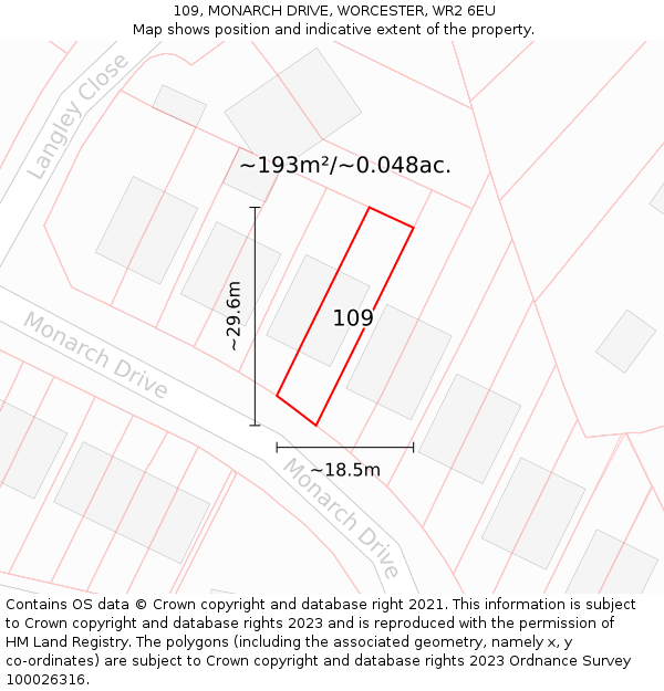 109, MONARCH DRIVE, WORCESTER, WR2 6EU: Plot and title map