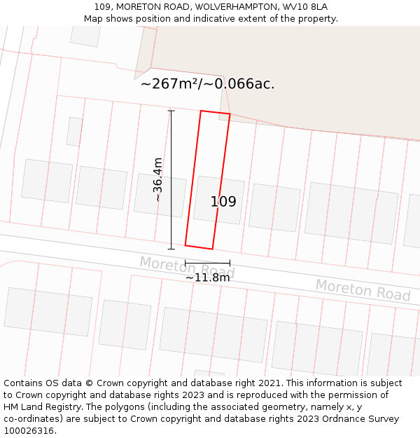 109, MORETON ROAD, WOLVERHAMPTON, WV10 8LA: Plot and title map