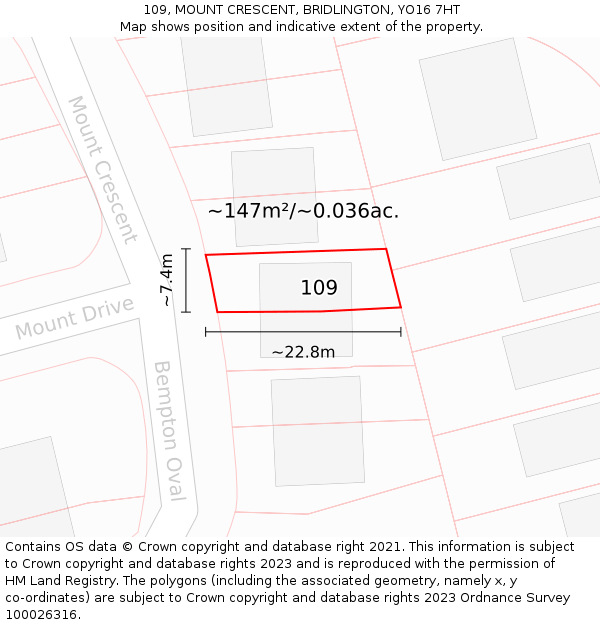 109, MOUNT CRESCENT, BRIDLINGTON, YO16 7HT: Plot and title map
