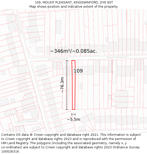 109, MOUNT PLEASANT, KINGSWINFORD, DY6 9ST: Plot and title map