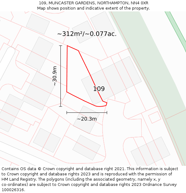 109, MUNCASTER GARDENS, NORTHAMPTON, NN4 0XR: Plot and title map