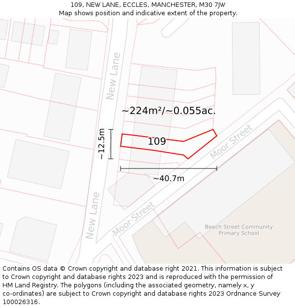 109, NEW LANE, ECCLES, MANCHESTER, M30 7JW: Plot and title map