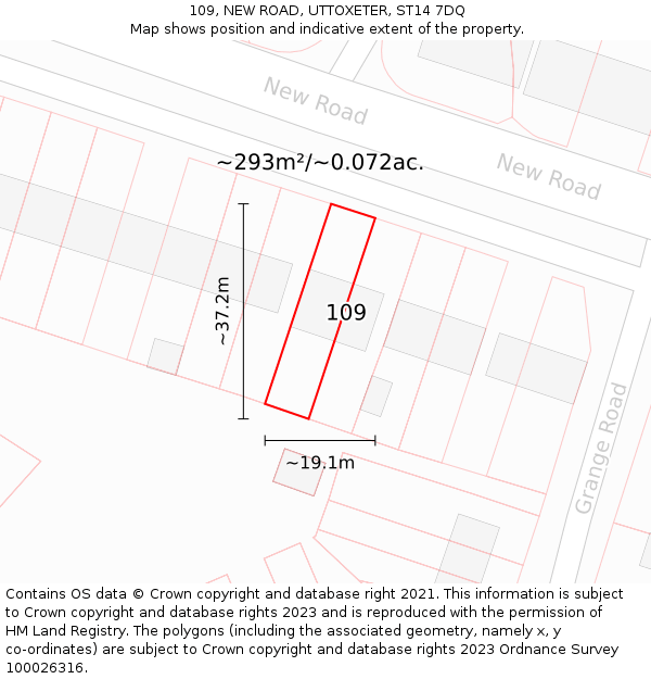 109, NEW ROAD, UTTOXETER, ST14 7DQ: Plot and title map