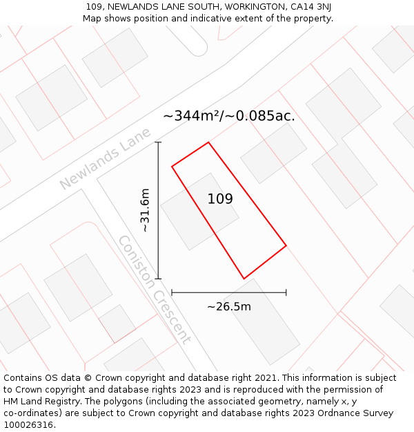 109, NEWLANDS LANE SOUTH, WORKINGTON, CA14 3NJ: Plot and title map