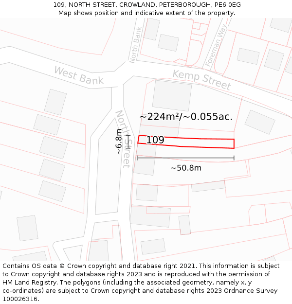 109, NORTH STREET, CROWLAND, PETERBOROUGH, PE6 0EG: Plot and title map