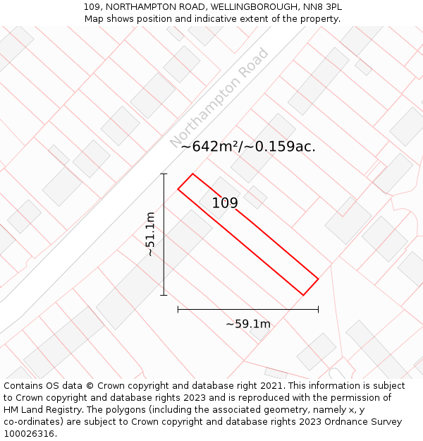 109, NORTHAMPTON ROAD, WELLINGBOROUGH, NN8 3PL: Plot and title map