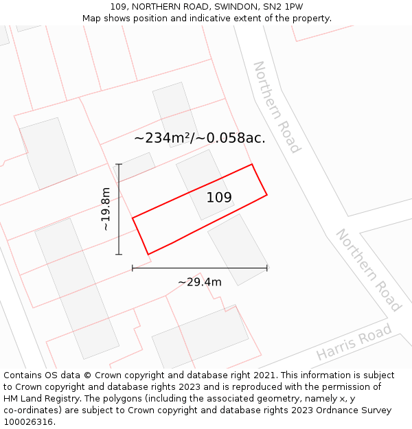 109, NORTHERN ROAD, SWINDON, SN2 1PW: Plot and title map