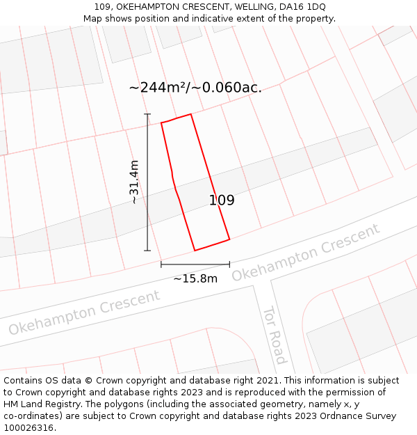 109, OKEHAMPTON CRESCENT, WELLING, DA16 1DQ: Plot and title map