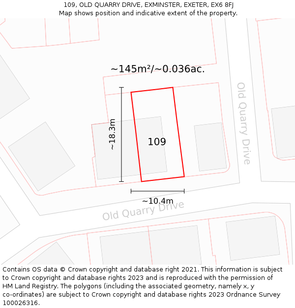 109, OLD QUARRY DRIVE, EXMINSTER, EXETER, EX6 8FJ: Plot and title map