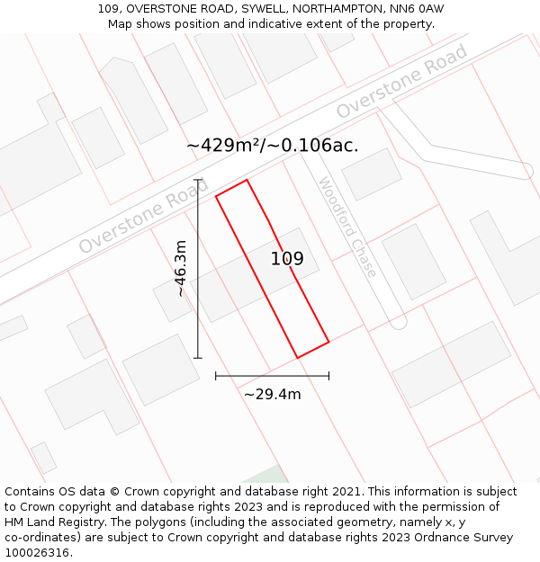 109, OVERSTONE ROAD, SYWELL, NORTHAMPTON, NN6 0AW: Plot and title map