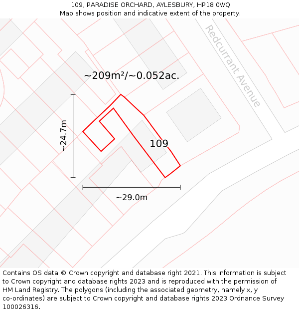 109, PARADISE ORCHARD, AYLESBURY, HP18 0WQ: Plot and title map