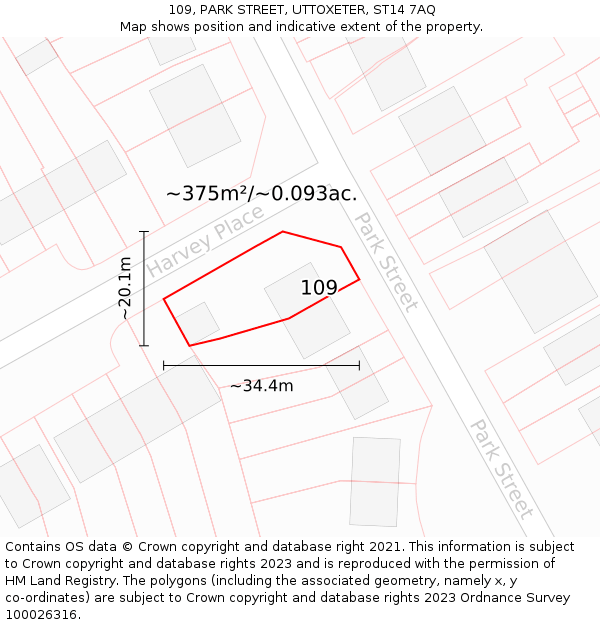 109, PARK STREET, UTTOXETER, ST14 7AQ: Plot and title map