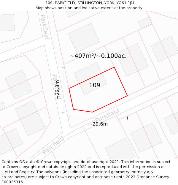 109, PARKFIELD, STILLINGTON, YORK, YO61 1JN: Plot and title map