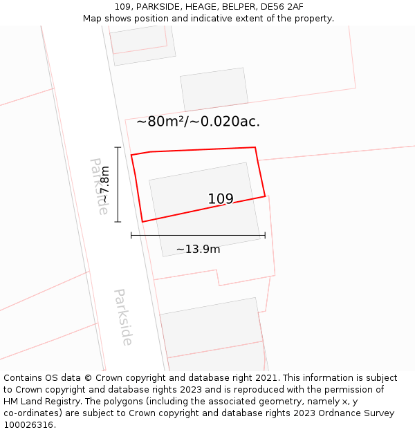 109, PARKSIDE, HEAGE, BELPER, DE56 2AF: Plot and title map