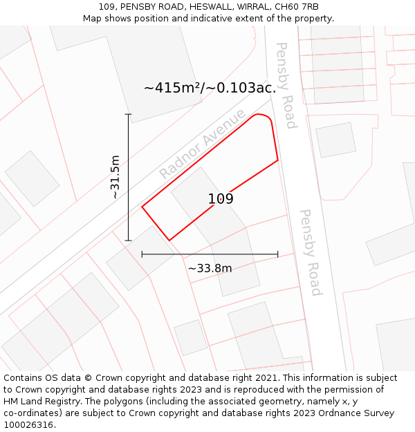 109, PENSBY ROAD, HESWALL, WIRRAL, CH60 7RB: Plot and title map