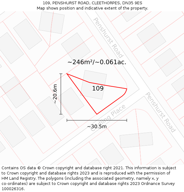 109, PENSHURST ROAD, CLEETHORPES, DN35 9ES: Plot and title map
