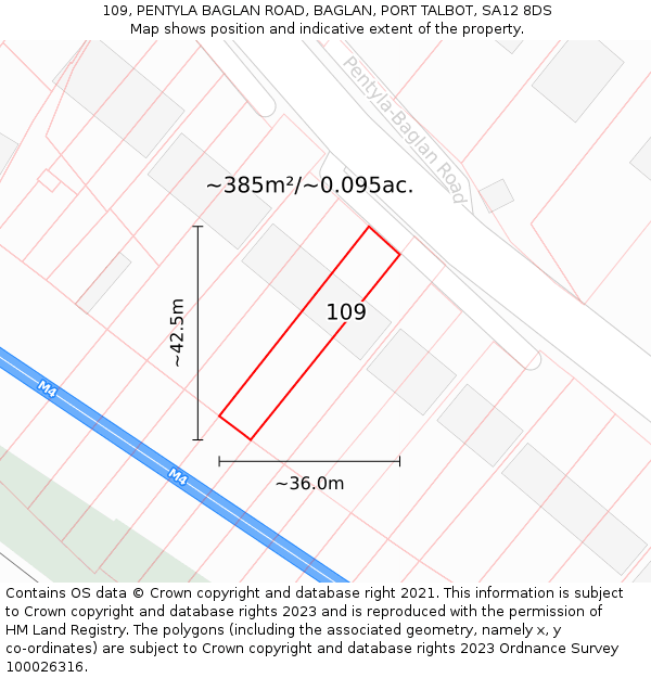 109, PENTYLA BAGLAN ROAD, BAGLAN, PORT TALBOT, SA12 8DS: Plot and title map