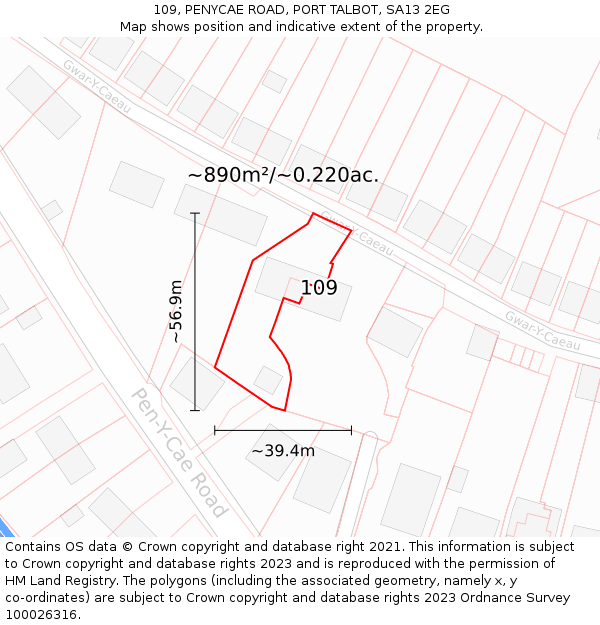 109, PENYCAE ROAD, PORT TALBOT, SA13 2EG: Plot and title map