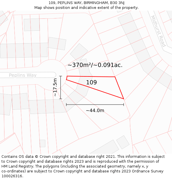109, PEPLINS WAY, BIRMINGHAM, B30 3NJ: Plot and title map
