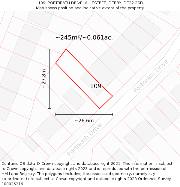 109, PORTREATH DRIVE, ALLESTREE, DERBY, DE22 2SB: Plot and title map