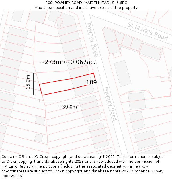 109, POWNEY ROAD, MAIDENHEAD, SL6 6EG: Plot and title map