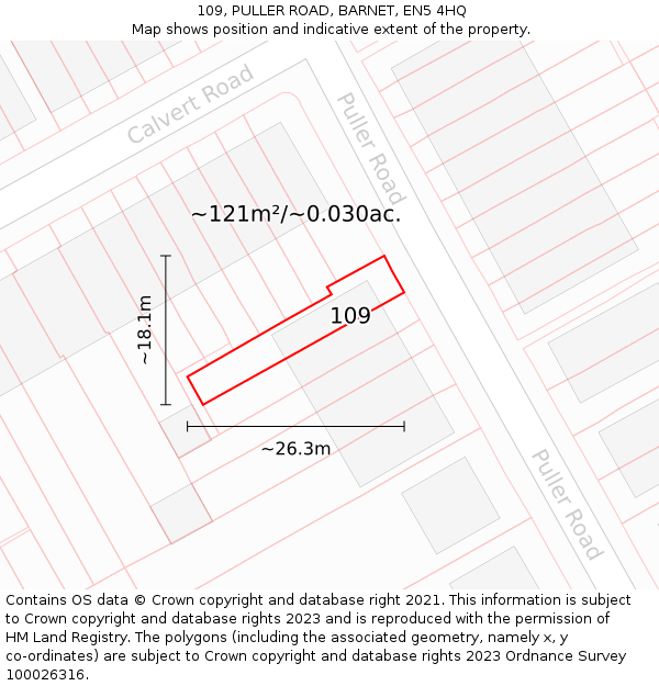 109, PULLER ROAD, BARNET, EN5 4HQ: Plot and title map