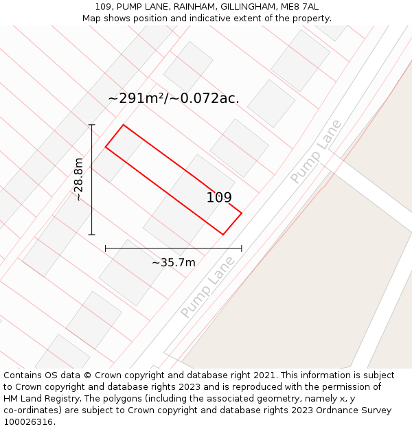 109, PUMP LANE, RAINHAM, GILLINGHAM, ME8 7AL: Plot and title map