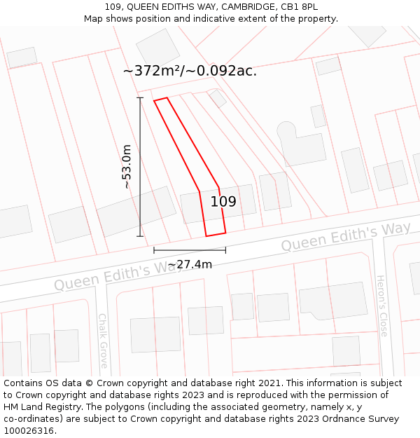 109, QUEEN EDITHS WAY, CAMBRIDGE, CB1 8PL: Plot and title map