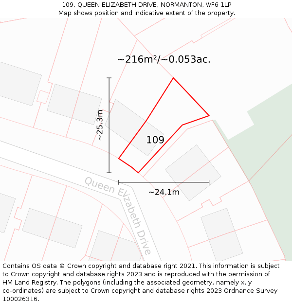 109, QUEEN ELIZABETH DRIVE, NORMANTON, WF6 1LP: Plot and title map