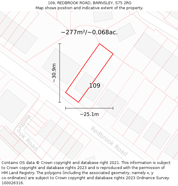 109, REDBROOK ROAD, BARNSLEY, S75 2RG: Plot and title map