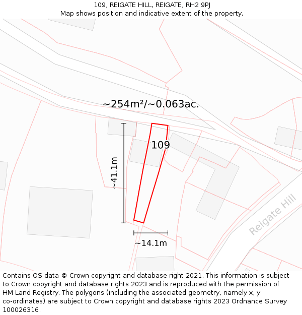 109, REIGATE HILL, REIGATE, RH2 9PJ: Plot and title map