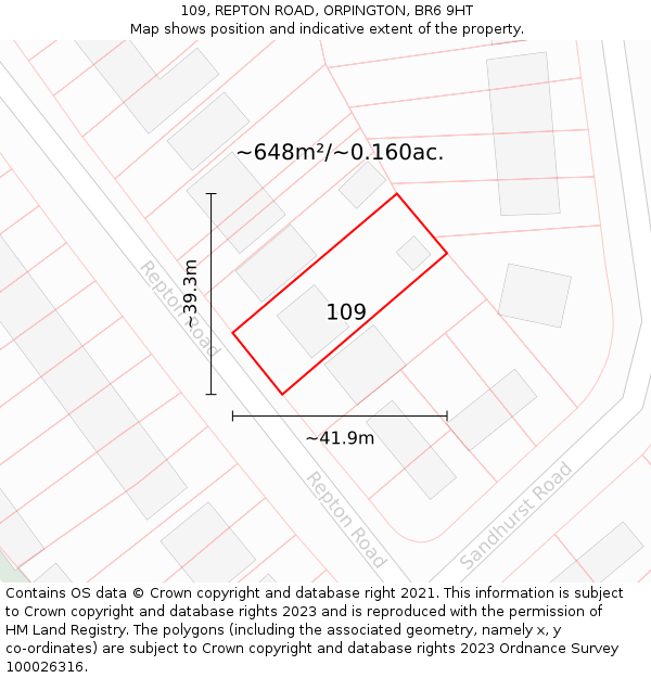 109, REPTON ROAD, ORPINGTON, BR6 9HT: Plot and title map