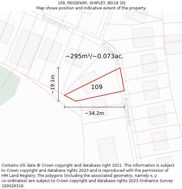 109, RIDGEWAY, SHIPLEY, BD18 1PJ: Plot and title map