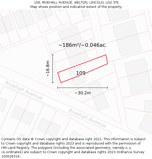 109, RIVEHALL AVENUE, WELTON, LINCOLN, LN2 3TE: Plot and title map