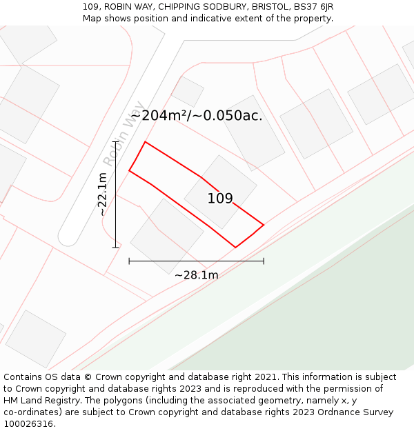 109, ROBIN WAY, CHIPPING SODBURY, BRISTOL, BS37 6JR: Plot and title map