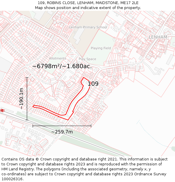 109, ROBINS CLOSE, LENHAM, MAIDSTONE, ME17 2LE: Plot and title map