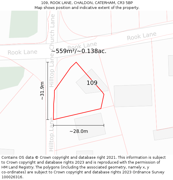 109, ROOK LANE, CHALDON, CATERHAM, CR3 5BP: Plot and title map