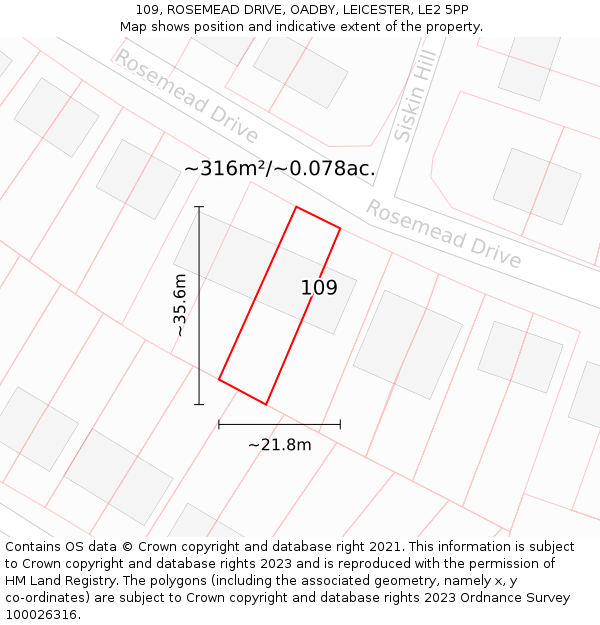 109, ROSEMEAD DRIVE, OADBY, LEICESTER, LE2 5PP: Plot and title map