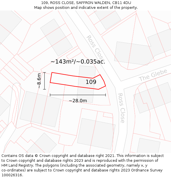 109, ROSS CLOSE, SAFFRON WALDEN, CB11 4DU: Plot and title map