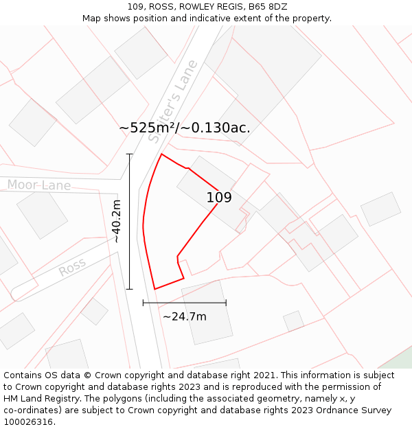 109, ROSS, ROWLEY REGIS, B65 8DZ: Plot and title map