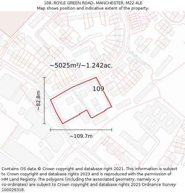 109, ROYLE GREEN ROAD, MANCHESTER, M22 4LE: Plot and title map