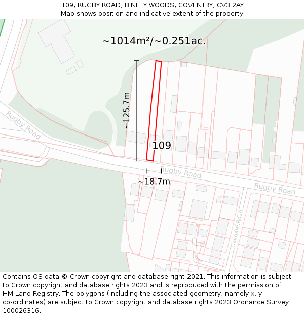 109, RUGBY ROAD, BINLEY WOODS, COVENTRY, CV3 2AY: Plot and title map