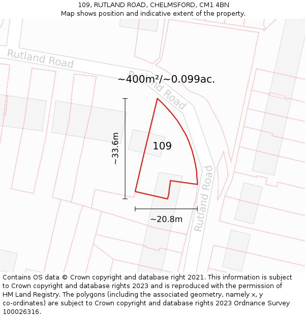 109, RUTLAND ROAD, CHELMSFORD, CM1 4BN: Plot and title map