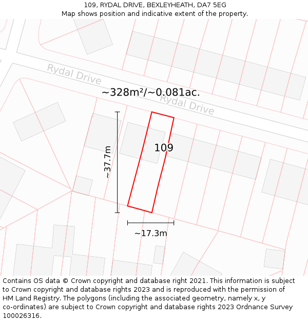 109, RYDAL DRIVE, BEXLEYHEATH, DA7 5EG: Plot and title map