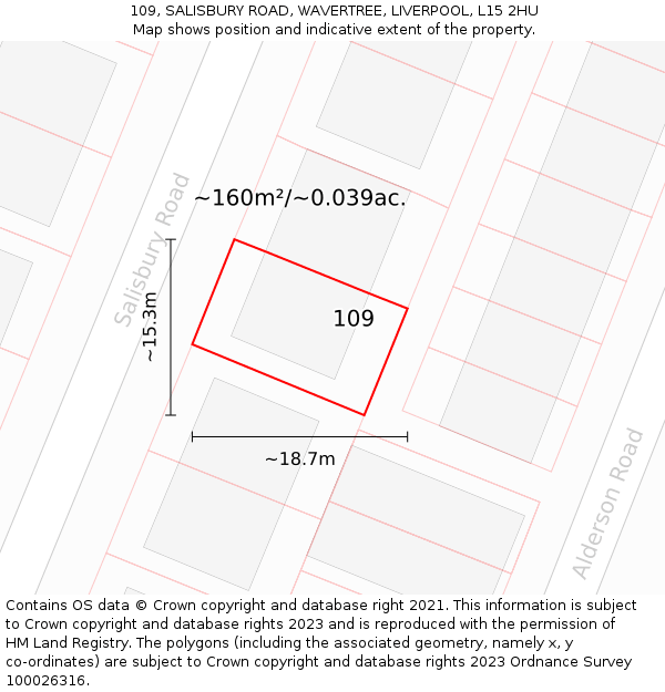 109, SALISBURY ROAD, WAVERTREE, LIVERPOOL, L15 2HU: Plot and title map