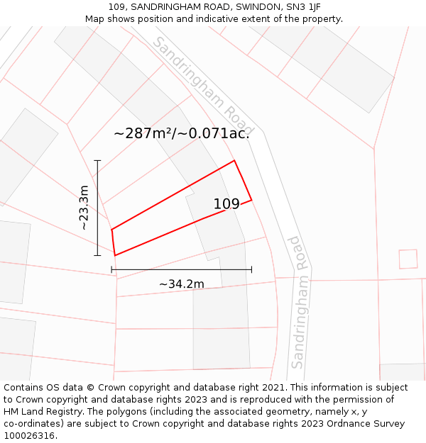 109, SANDRINGHAM ROAD, SWINDON, SN3 1JF: Plot and title map
