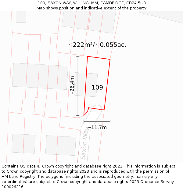 109, SAXON WAY, WILLINGHAM, CAMBRIDGE, CB24 5UR: Plot and title map