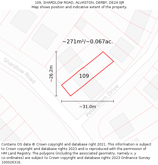109, SHARDLOW ROAD, ALVASTON, DERBY, DE24 0JR: Plot and title map