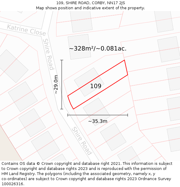 109, SHIRE ROAD, CORBY, NN17 2JS: Plot and title map
